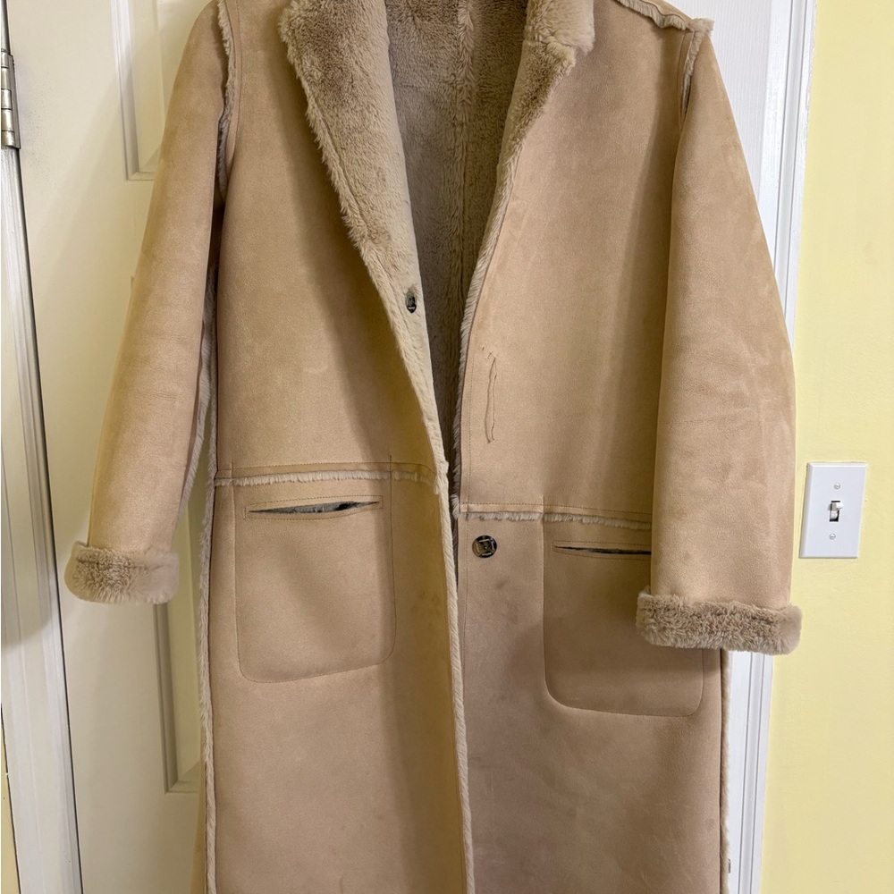 Anthropologie snowdrift reversible faux fur suede coat